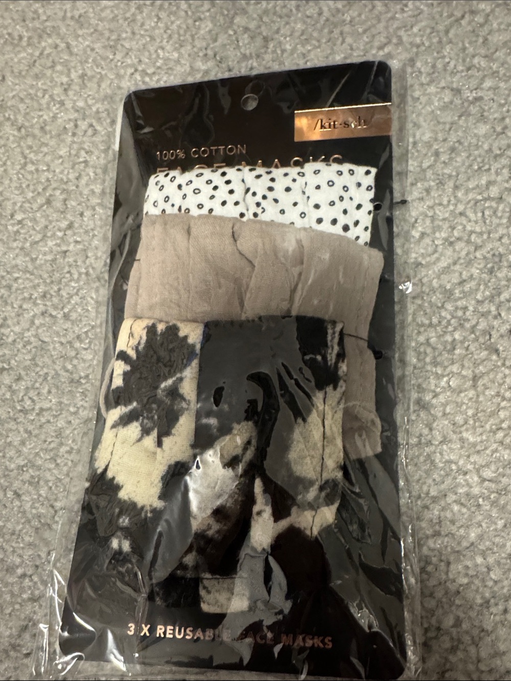 Kitsch 3-Pack Face Masks — White Dot, Taupe & Black Floral